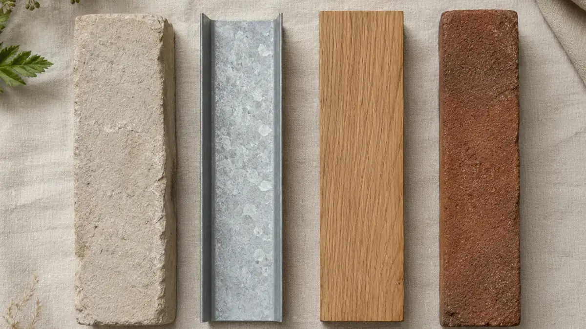 Verschiedene Einfassungsmaterialien nebeneinander