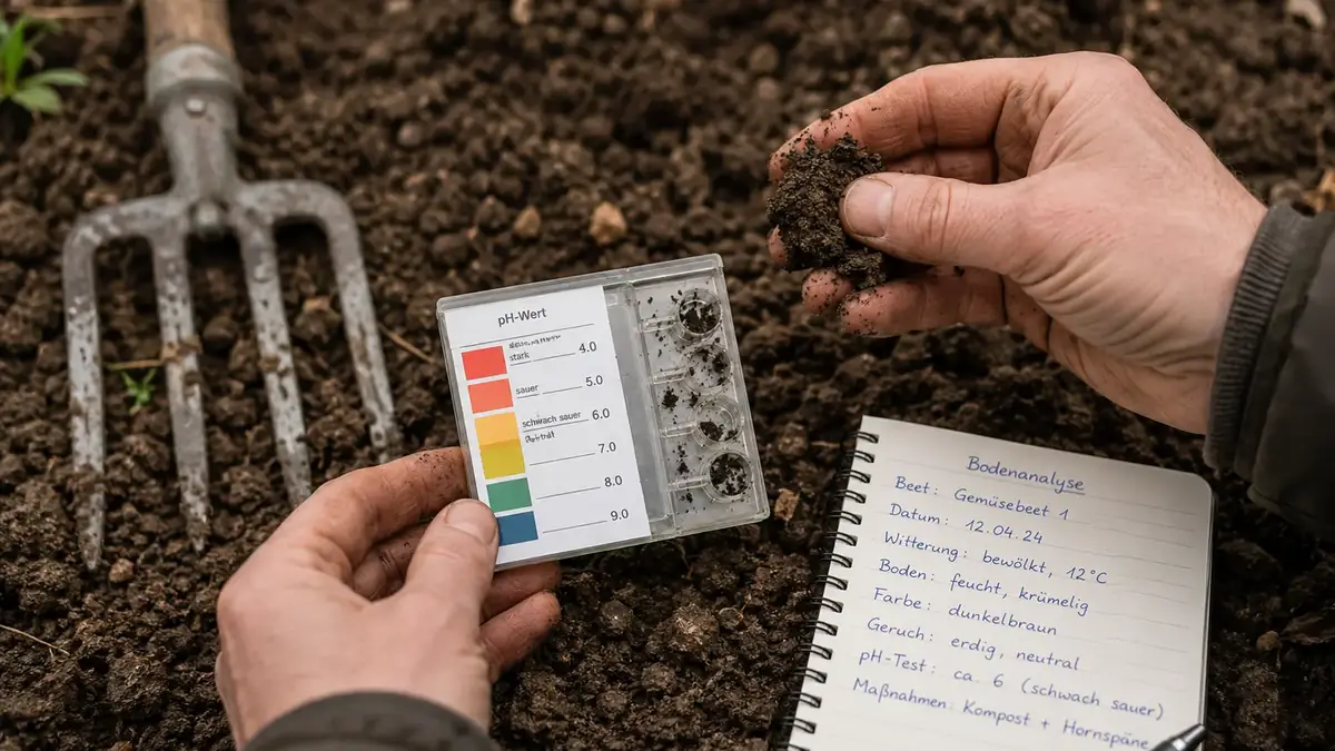 Spatentief gelockerter Gartenboden mit Kompost vor der Bepflanzung