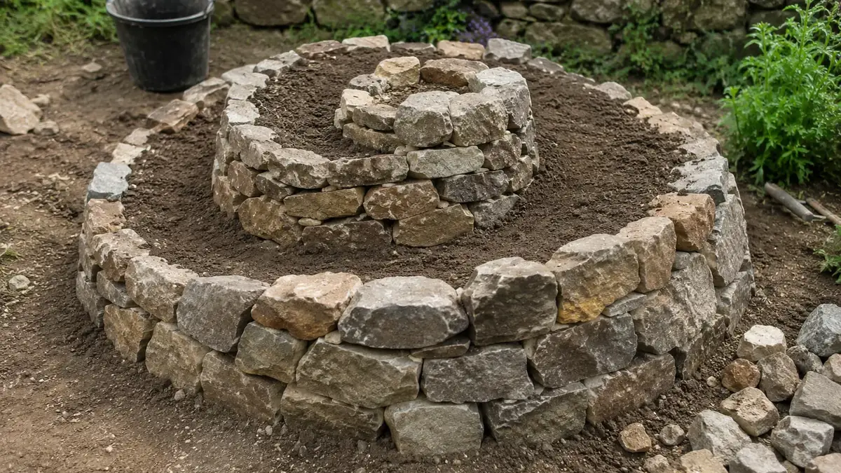 Kräuterspirale bauen: steine