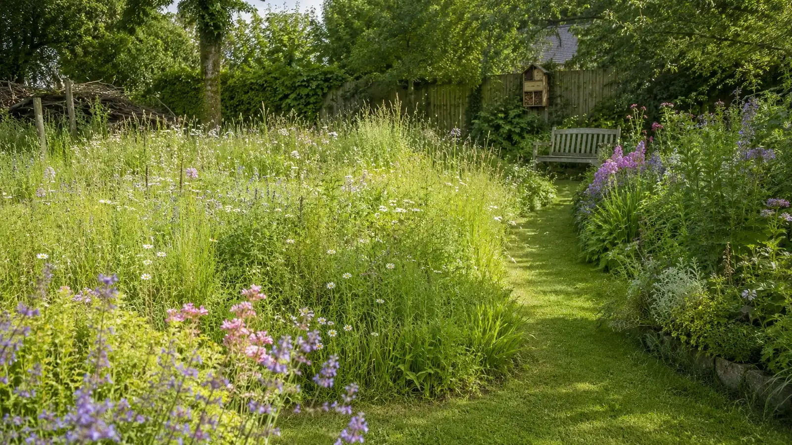 Naturnaher Garten mit Wildblumenwiese und heimischen Gehölzen